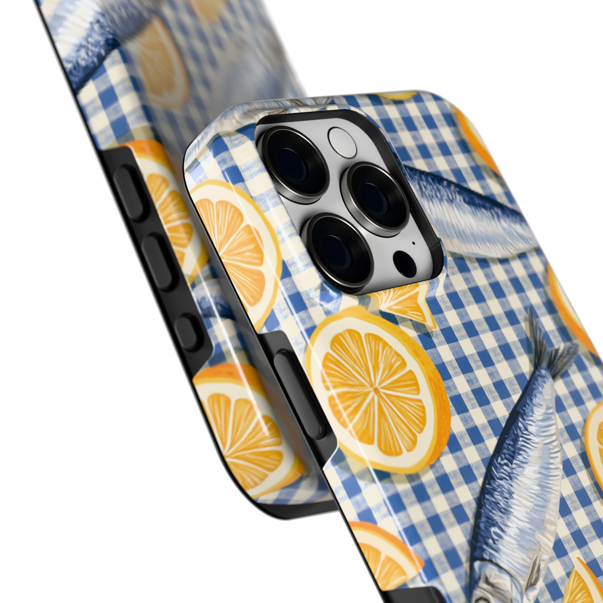 Sardines en Citroen hoesje voor iPhone 16 Pro Max, close-up