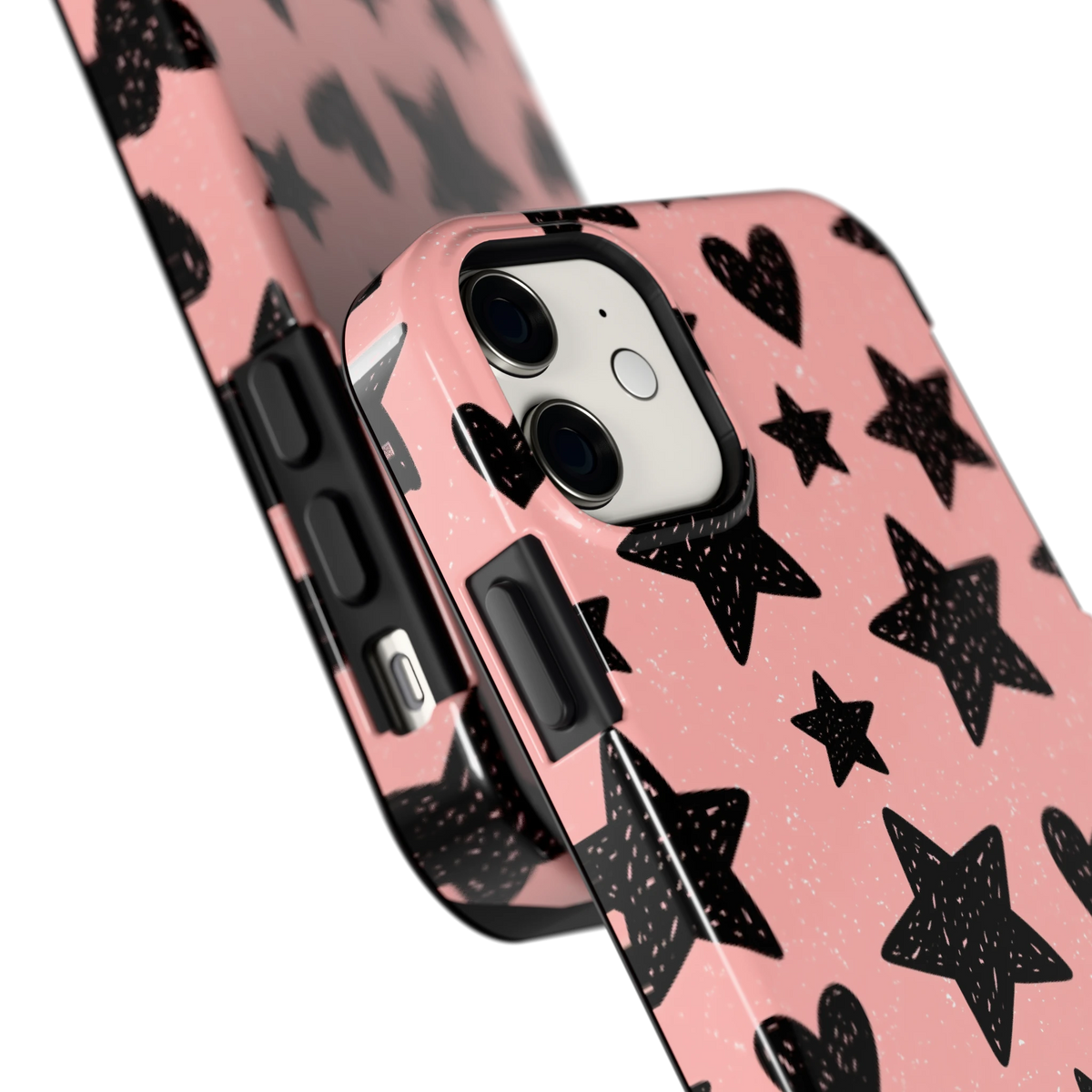 Getekende sterren en hartjes hoesje voor iPhone 11, close-up