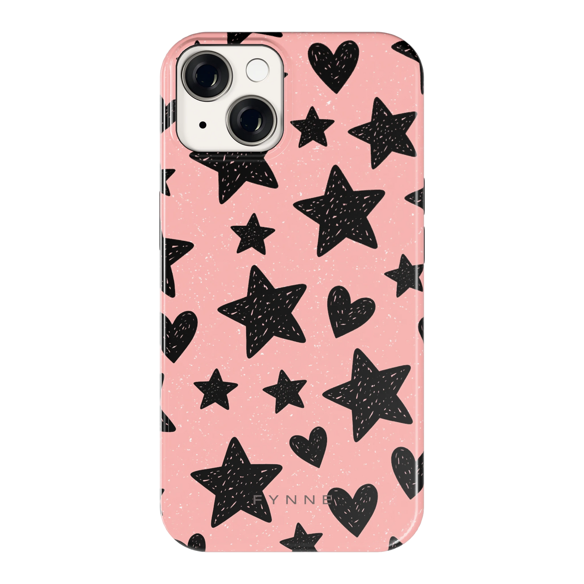 Getekende sterren en hartjes hoesje voor iPhone 14, achterkant