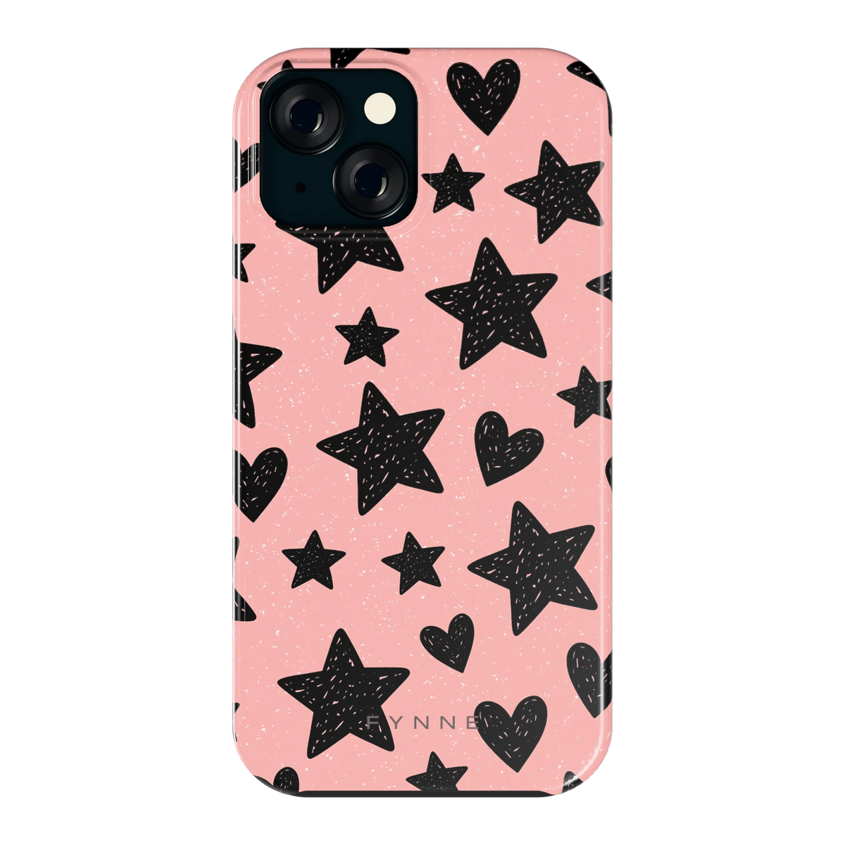 Getekende sterren en hartjes hoesje voor iPhone 15, achterkant