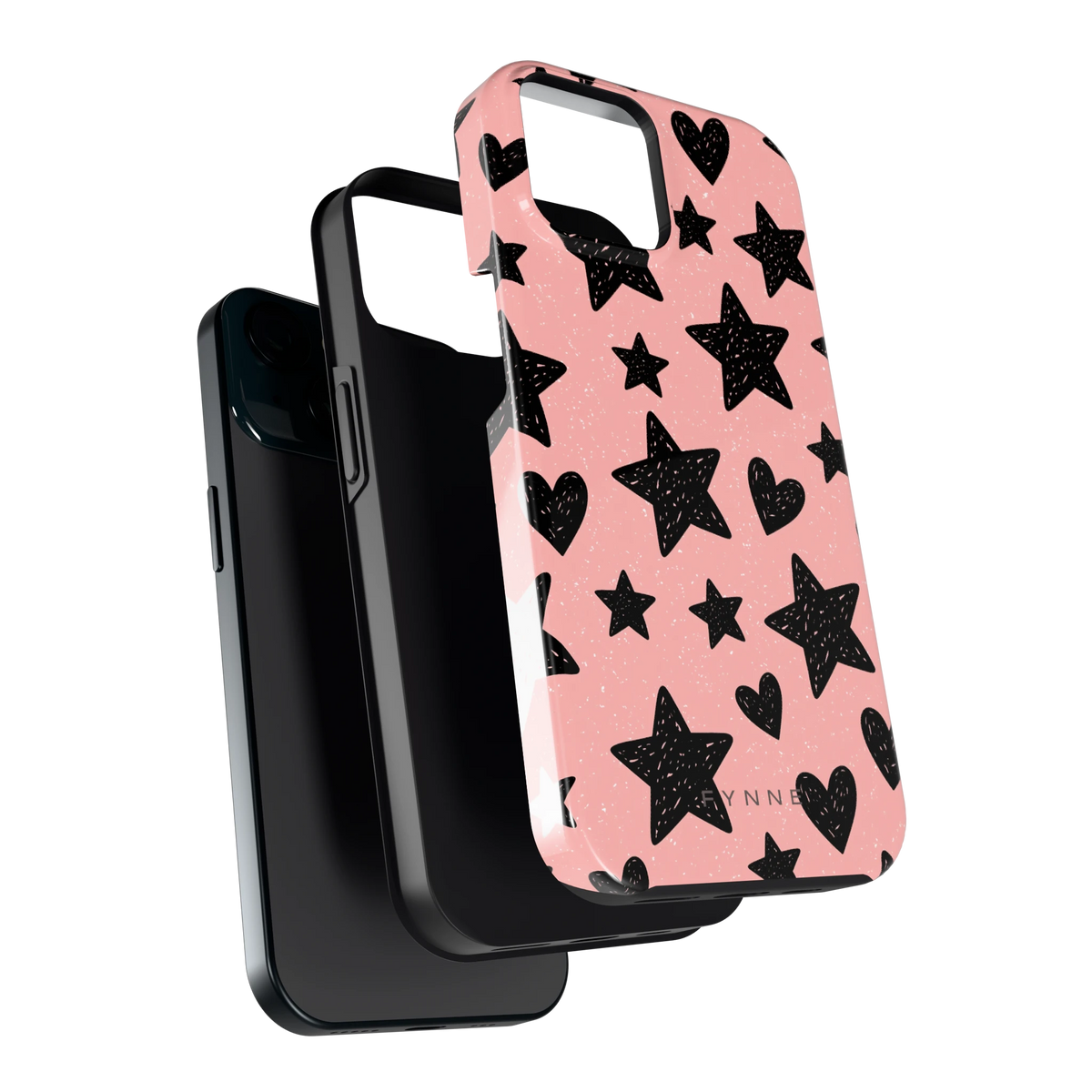 Getekende sterren en hartjes hoesje voor iPhone 15, los van de telefoon