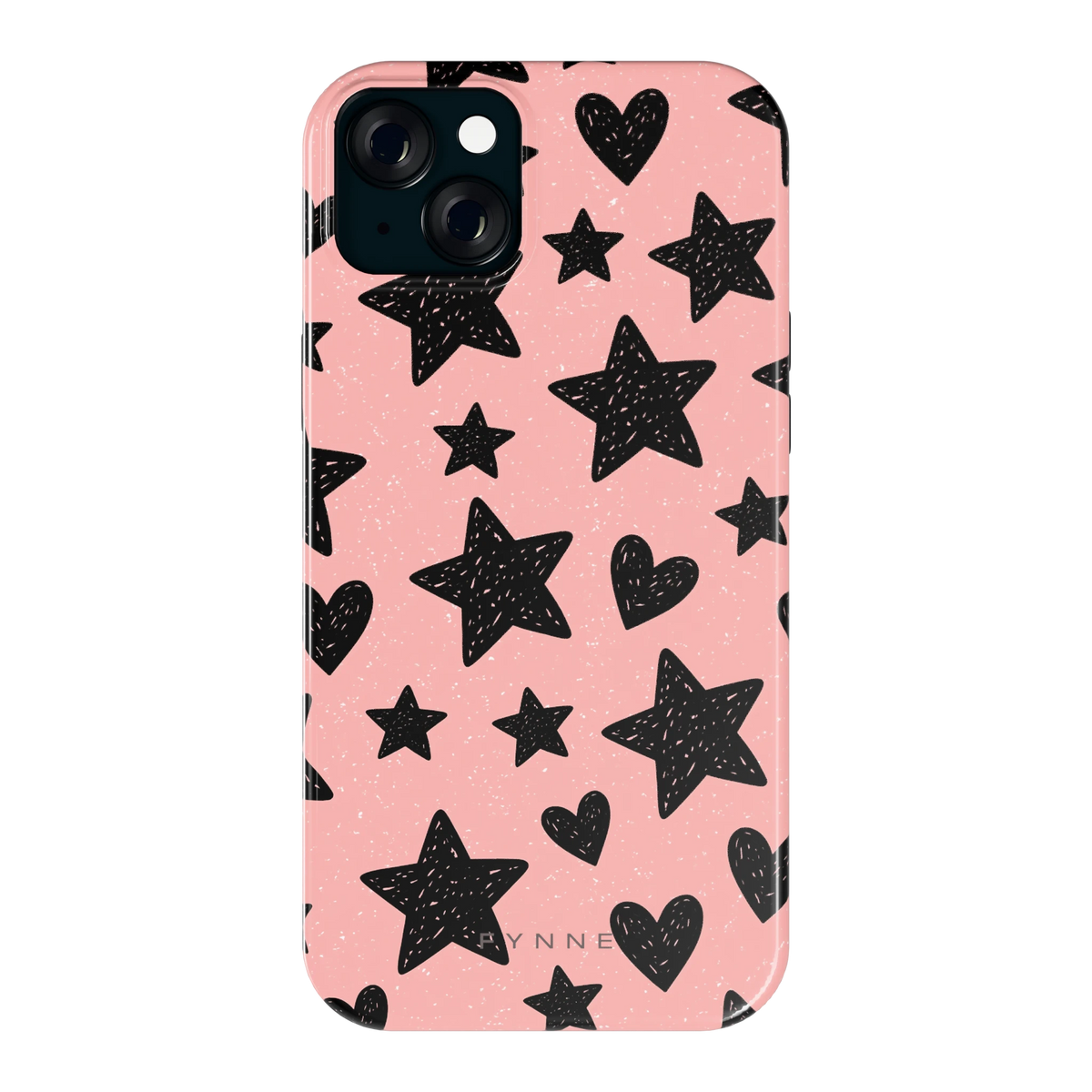 Getekende sterren en hartjes hoesje voor iPhone 15 Plus, achterkant