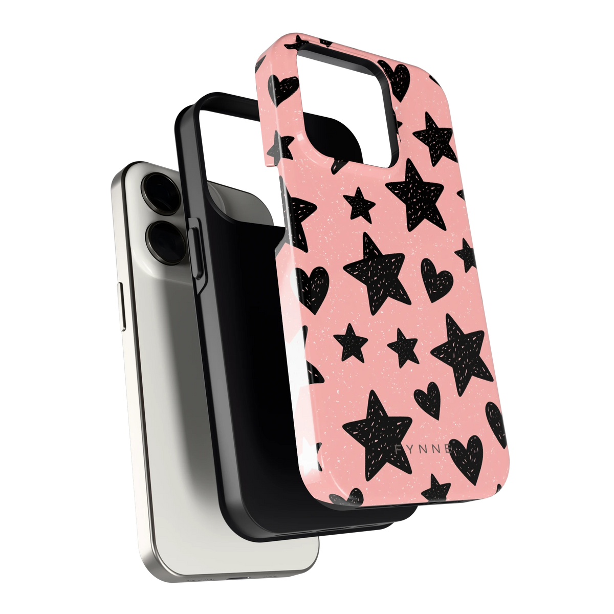 Getekende sterren en hartjes hoesje voor iPhone 15 Pro, los van de telefoon