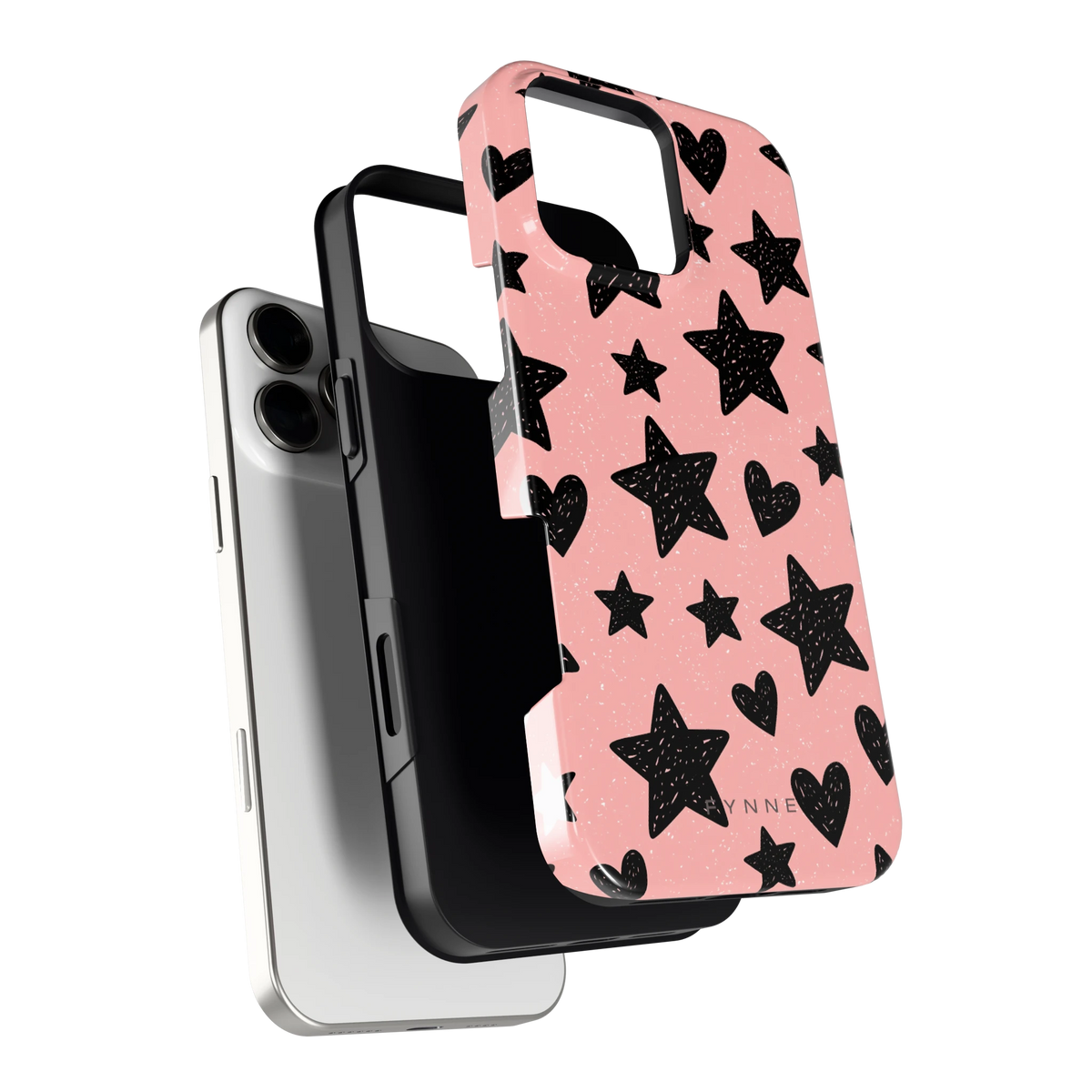Getekende sterren en hartjes hoesje voor iPhone 16 Pro Max, los van de telefoon