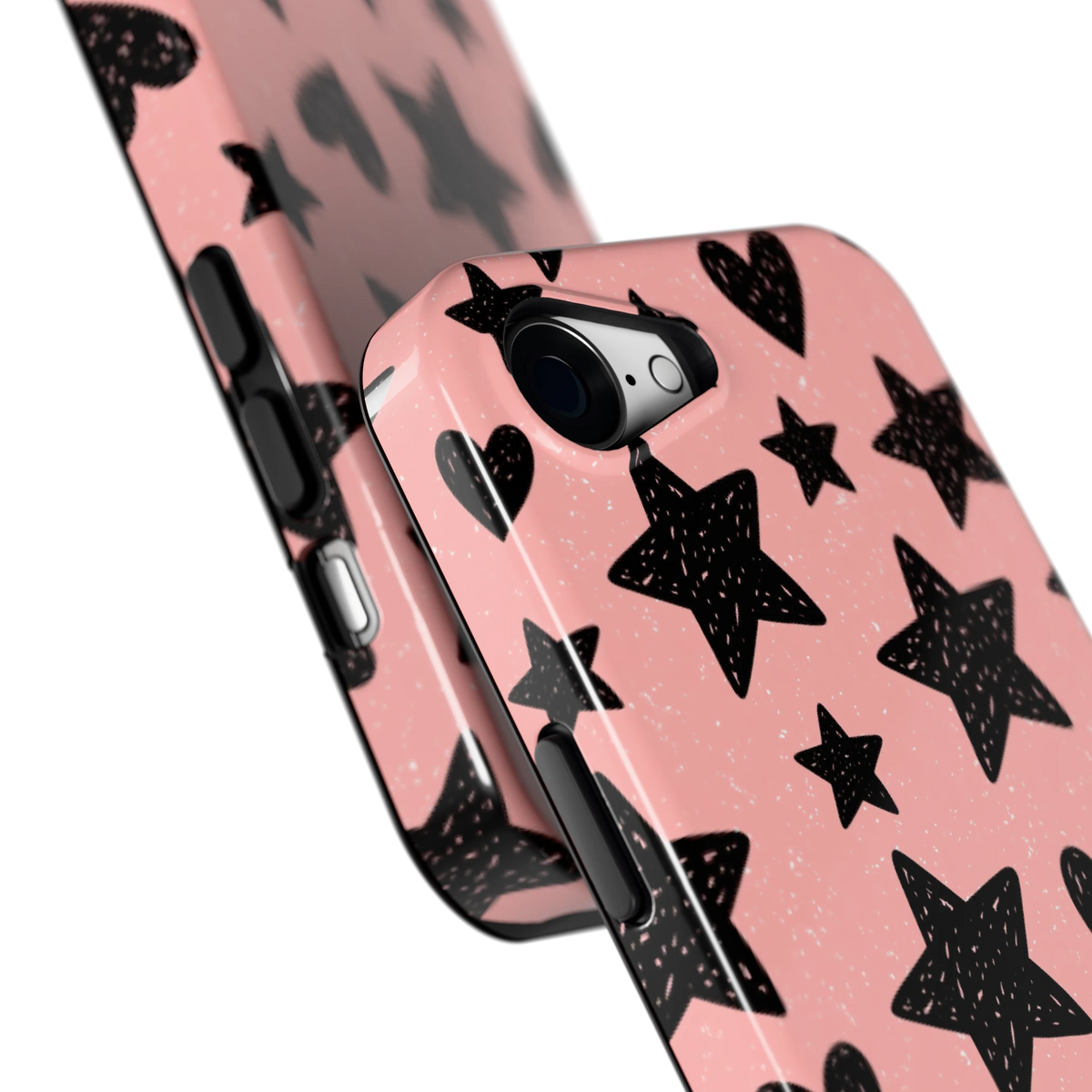 Getekende sterren en hartjes hoesje voor iPhone 16e, close-up