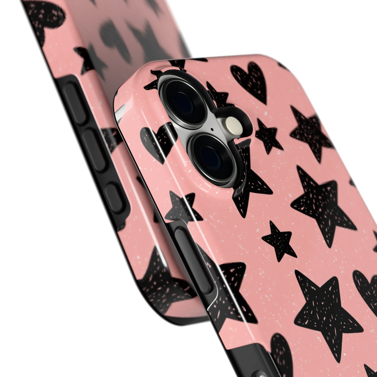 Getekende sterren en hartjes hoesje voor iPhone 17, close-up
