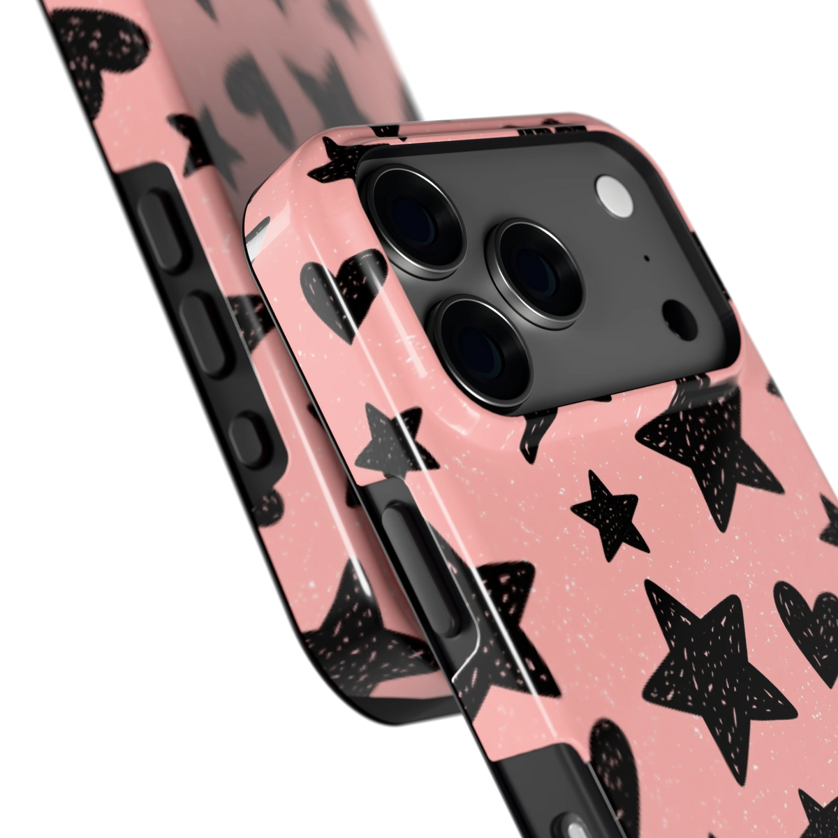 Getekende sterren en hartjes hoesje voor iPhone 17 Pro, close-up