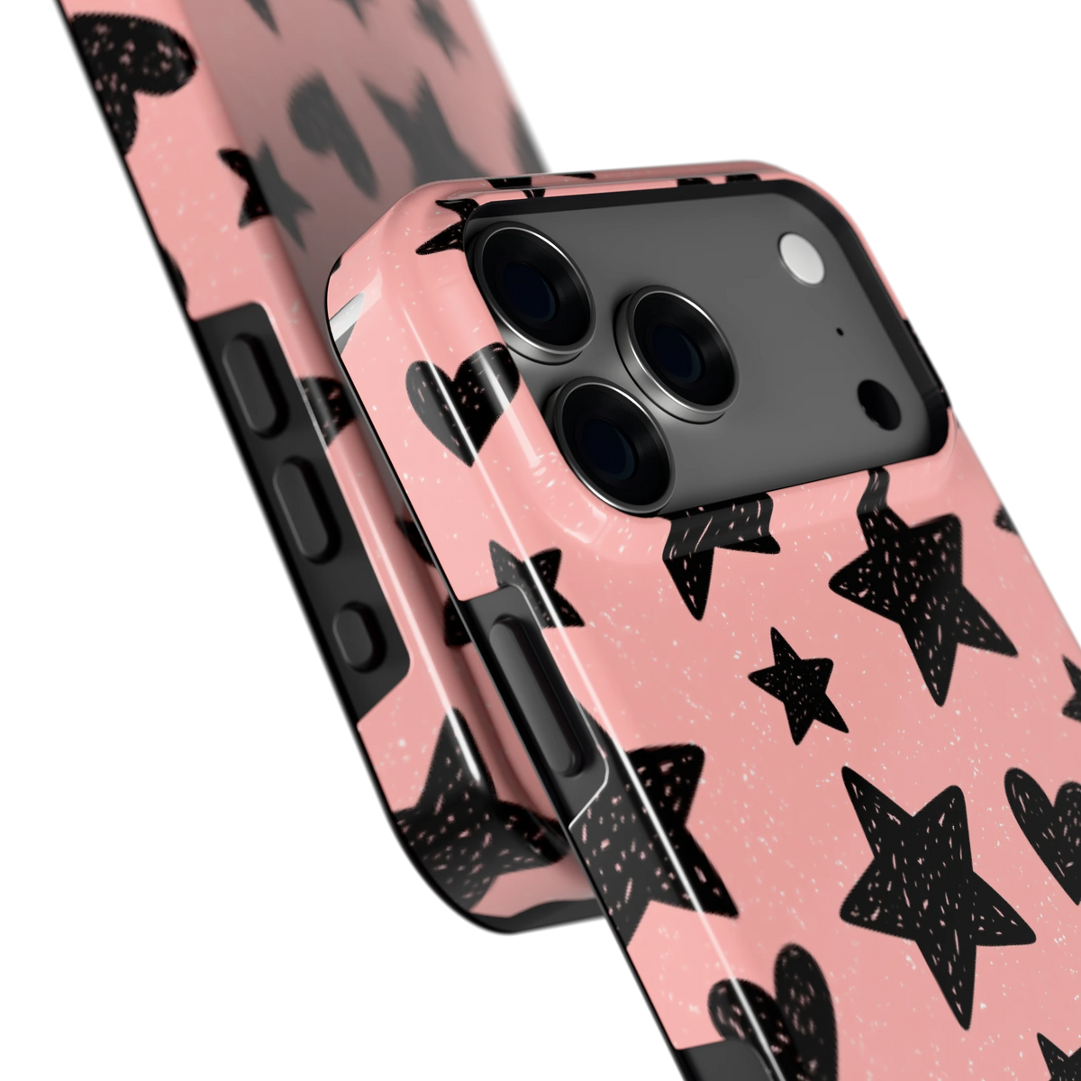 Getekende sterren en hartjes hoesje voor iPhone 18 Pro Max, close-up