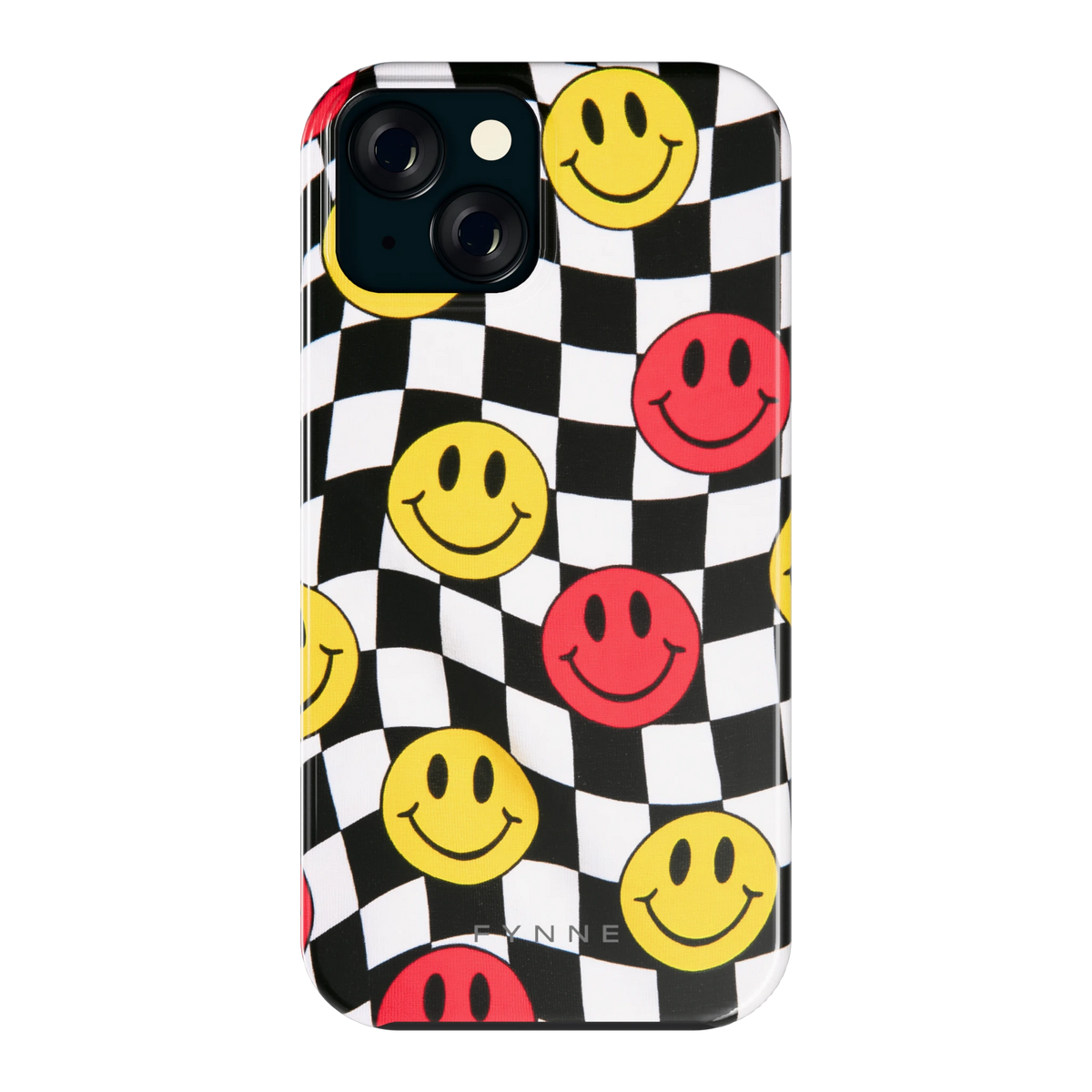 Smiley Geruit hoesje voor iPhone 15, achterkant