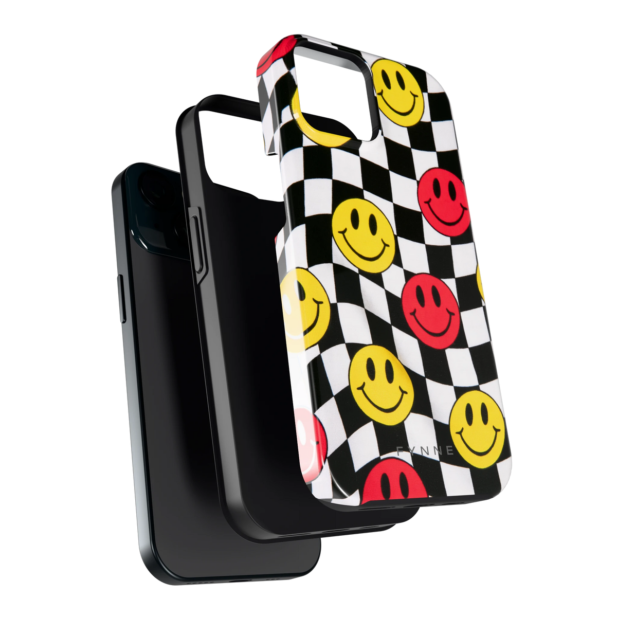 Smiley Geruit hoesje voor iPhone 15, los van de telefoon