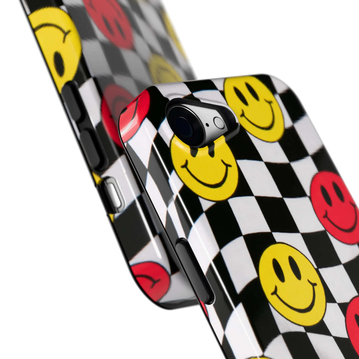 Smiley Geruit hoesje voor iPhone 16e, close-up