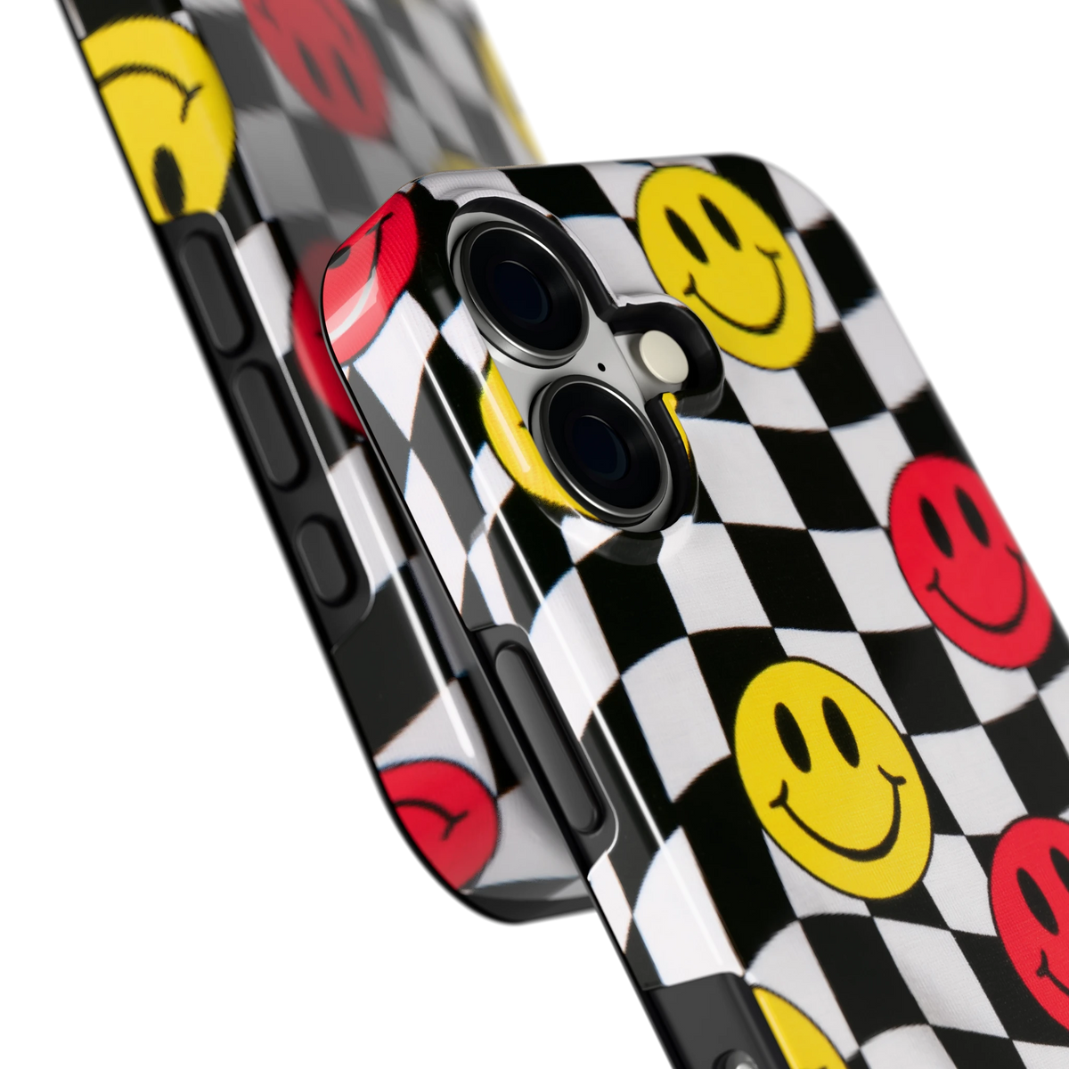 Smiley Geruit hoesje voor iPhone 17, close-up