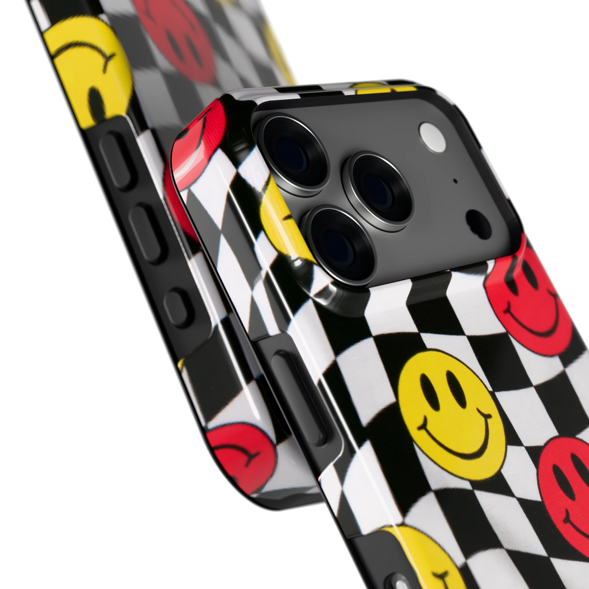 Smiley Geruit hoesje voor iPhone 18 Pro, close-up
