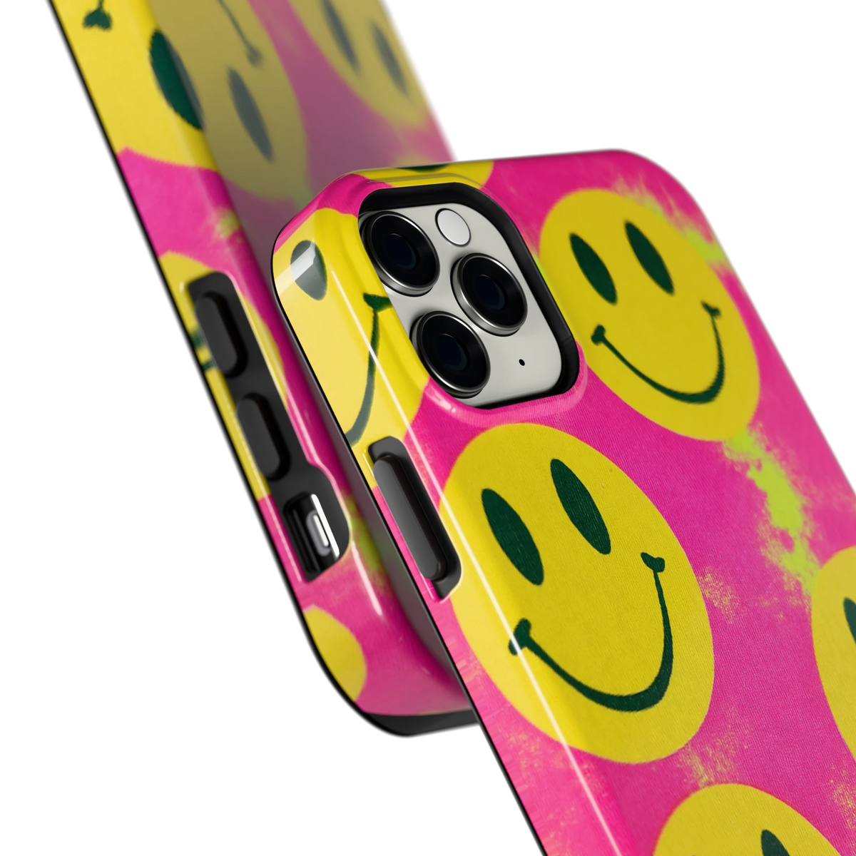 Smiley Tie-Dye hoesje voor iPhone 11 Pro Max, close-up