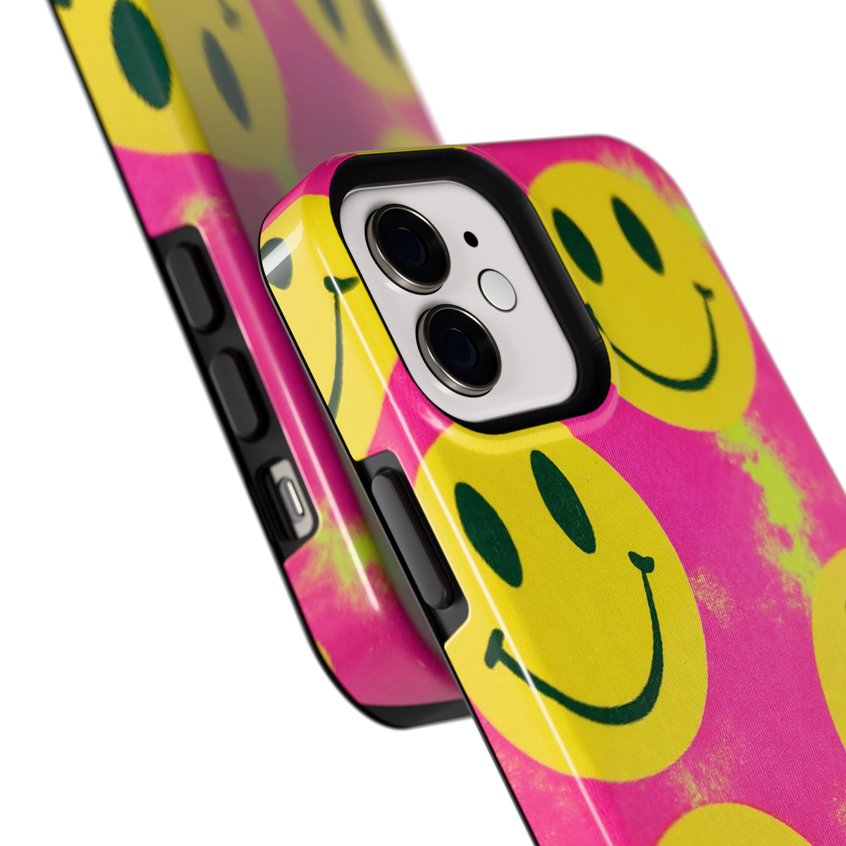 Smiley Tie-Dye hoesje voor iPhone 12, close-up