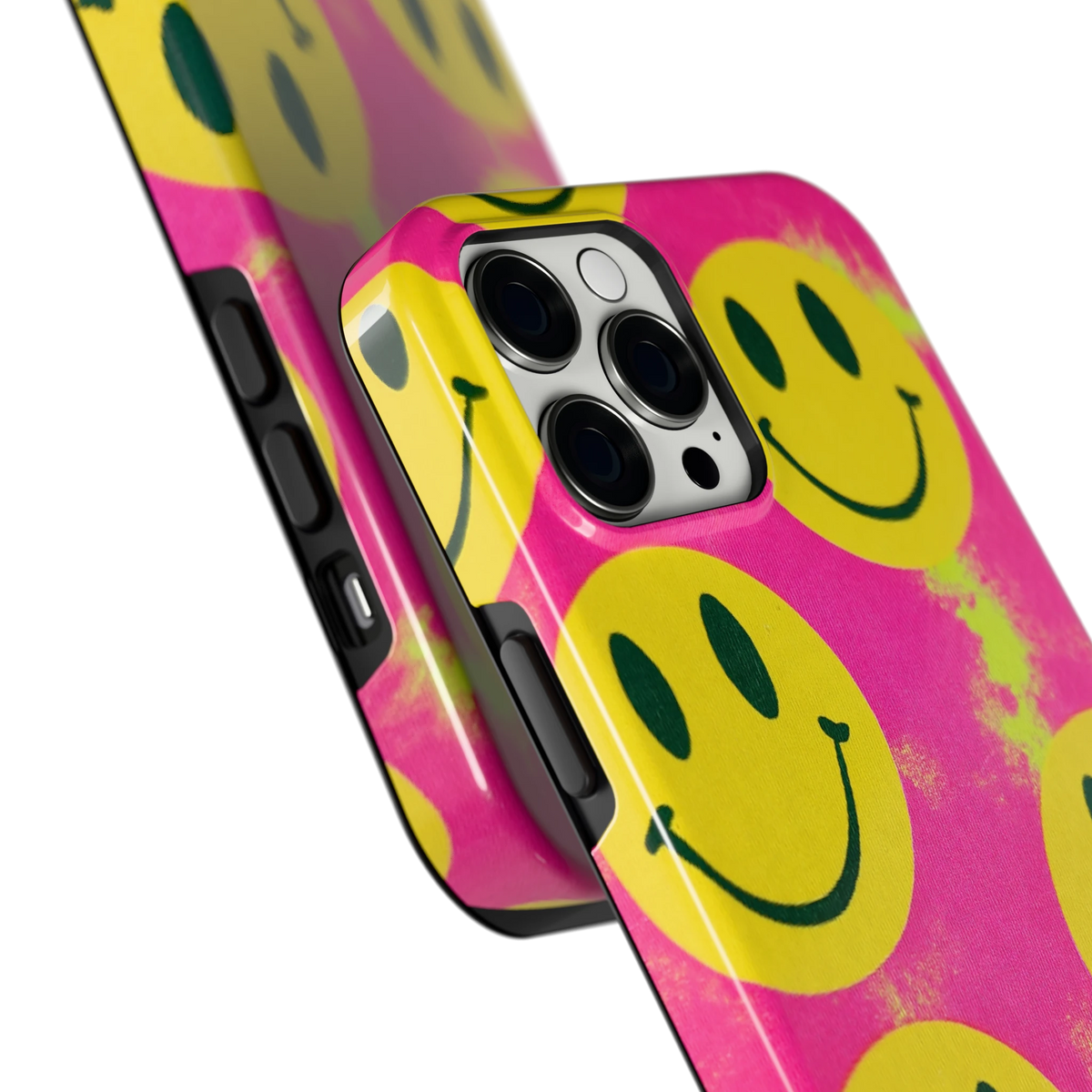 Smiley Tie-Dye hoesje voor iPhone 12 Pro Max, close-up