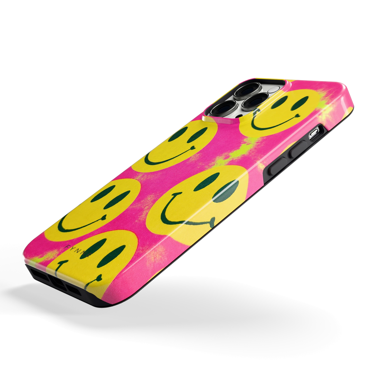 Smiley Tie-Dye hoesje voor iPhone 13 Pro Max, schuin