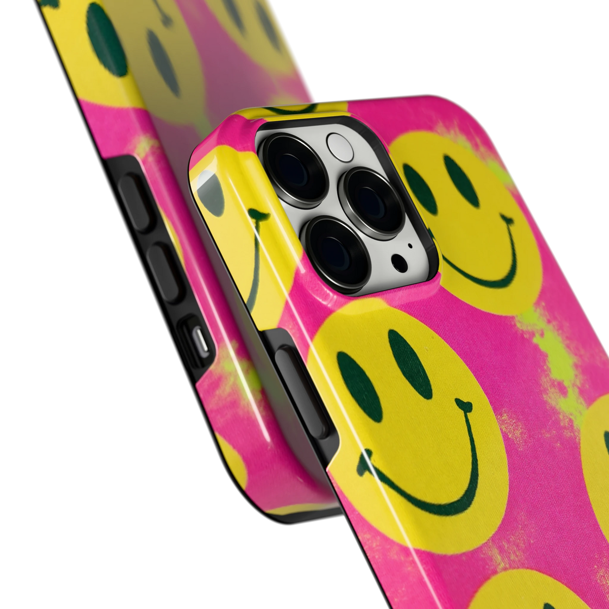 Smiley Tie-Dye hoesje voor iPhone 13 Pro Max, close-up