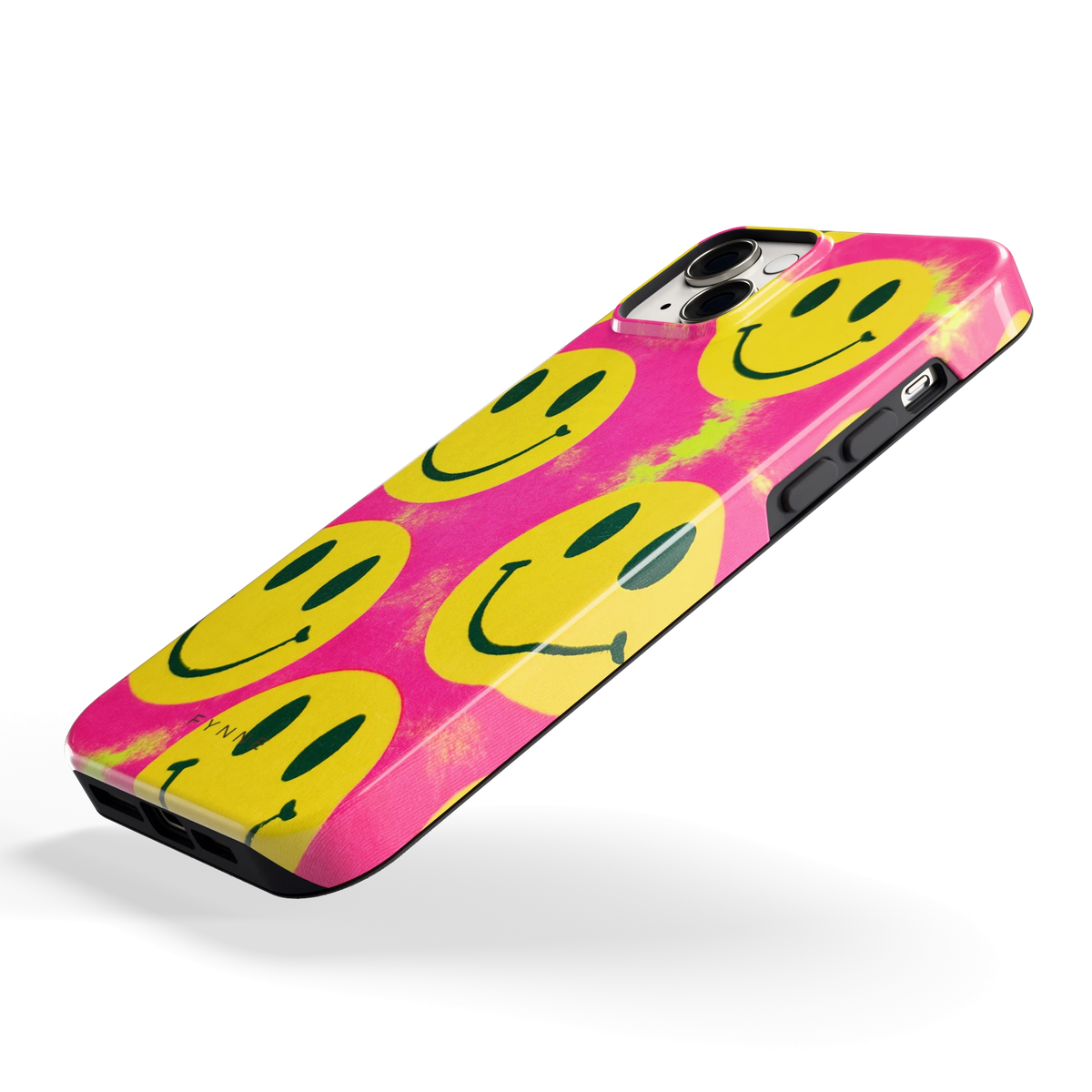 Smiley Tie-Dye hoesje voor iPhone 14 Plus, schuin