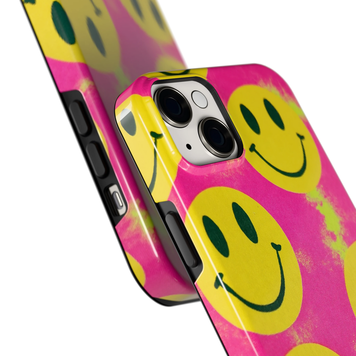 Smiley Tie-Dye hoesje voor iPhone 14 Plus, close-up