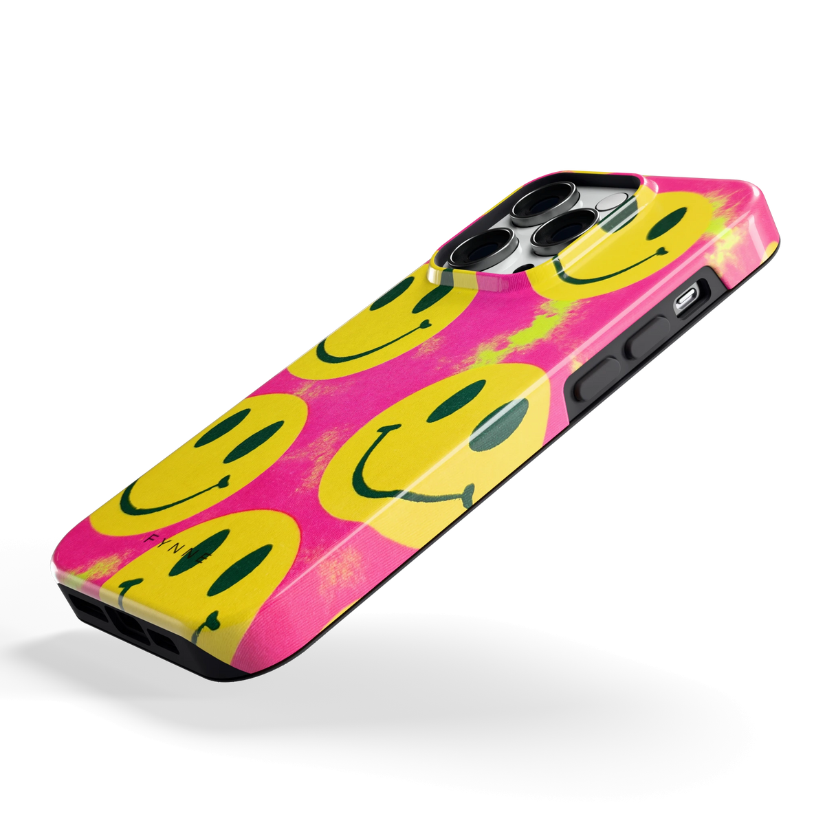 Smiley Tie-Dye hoesje voor iPhone 14 Pro, schuin