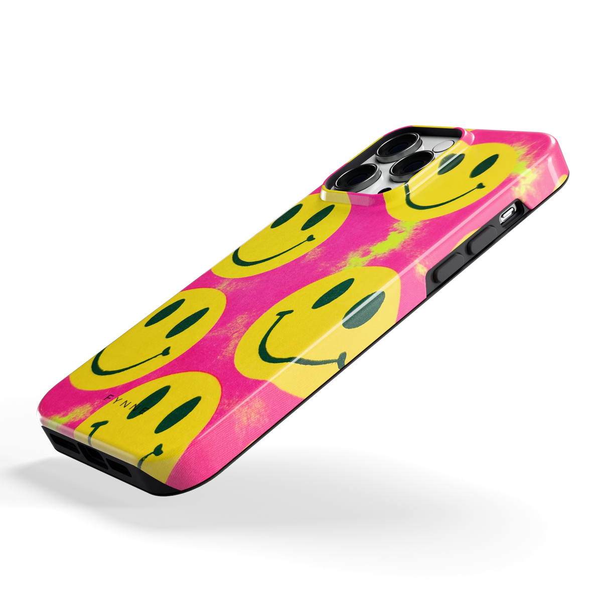 Smiley Tie-Dye hoesje voor iPhone 14 Pro Max, schuin