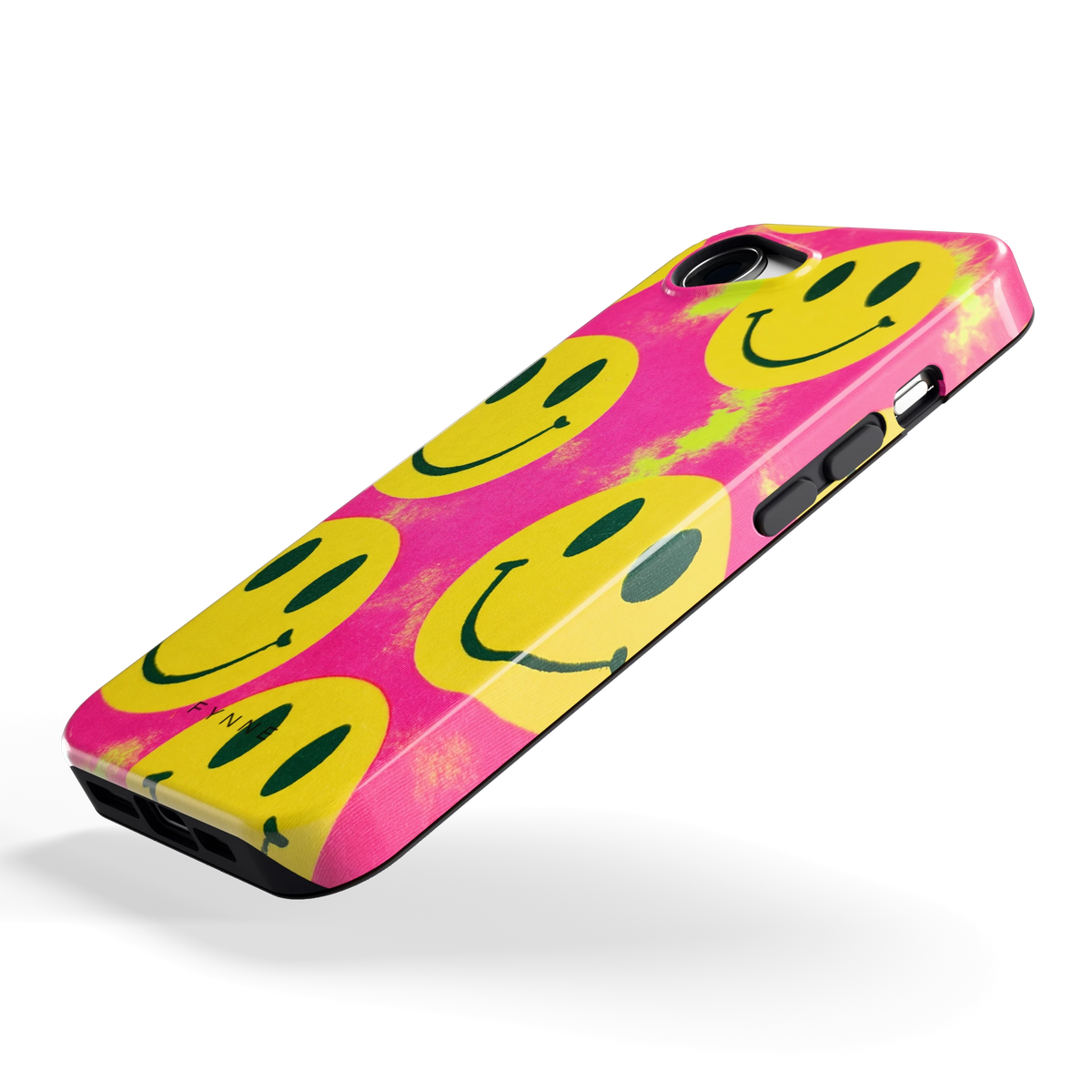 Smiley Tie-Dye hoesje voor iPhone 16e, schuin