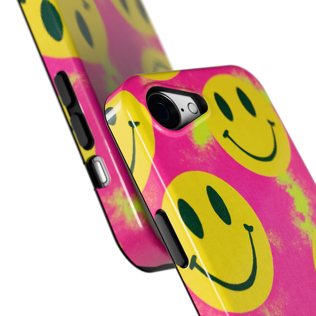 Smiley Tie-Dye hoesje voor iPhone 16e, close-up