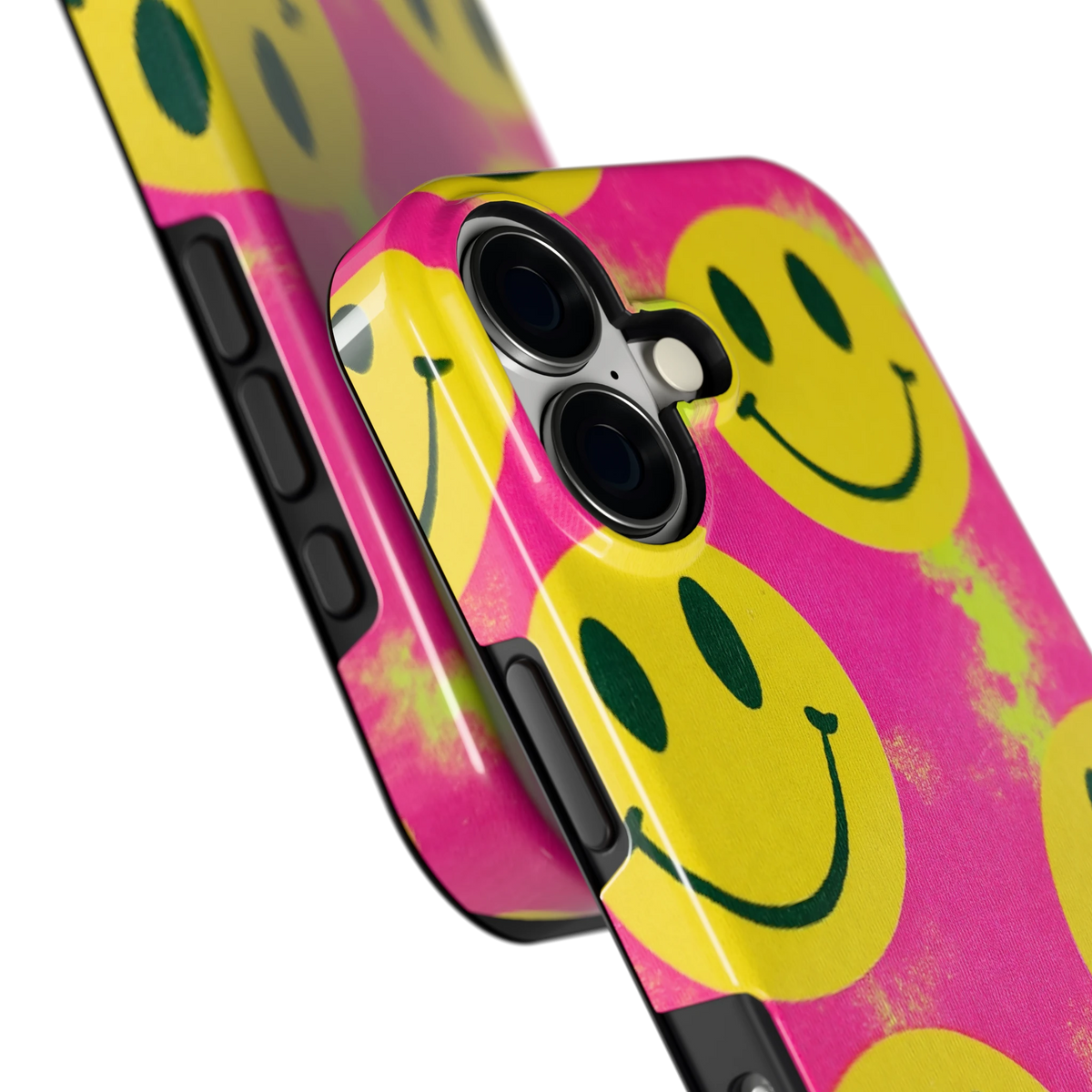 Smiley Tie-Dye hoesje voor iPhone 17, close-up