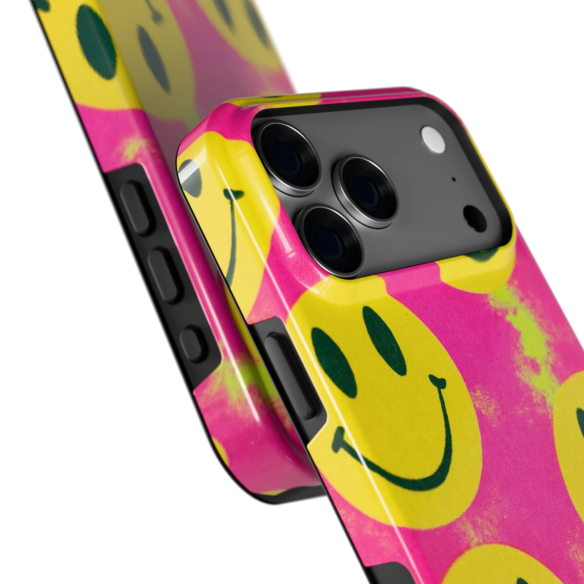 Smiley Tie-Dye hoesje voor iPhone 18 Pro Max, close-up