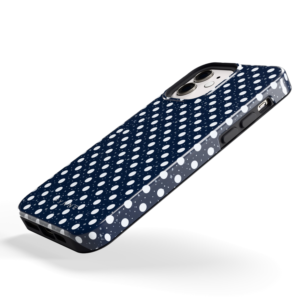 Sneeuwnacht Stippen hoesje voor iPhone 12, schuin