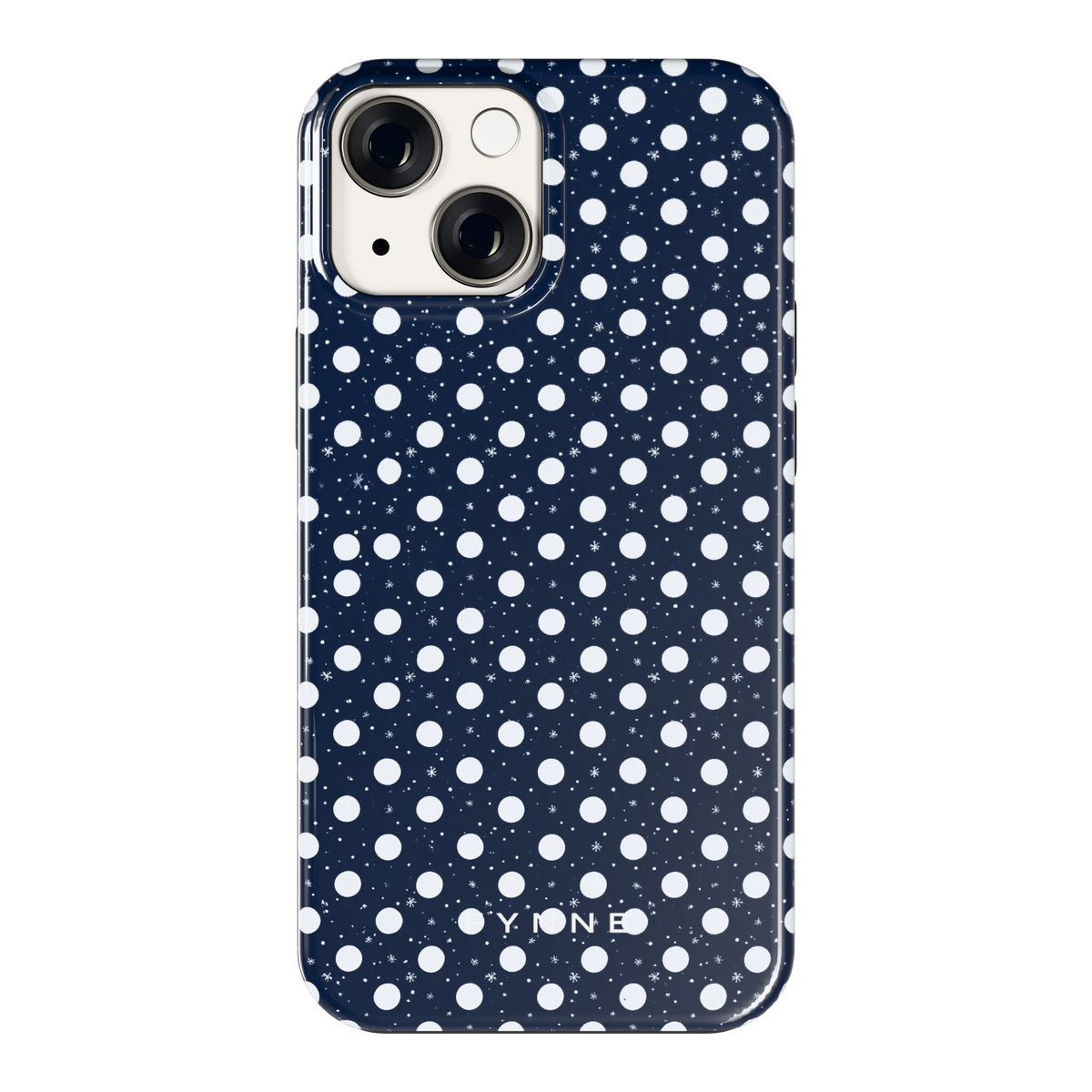 Sneeuwnacht Stippen hoesje voor iPhone 13 mini, achterkant
