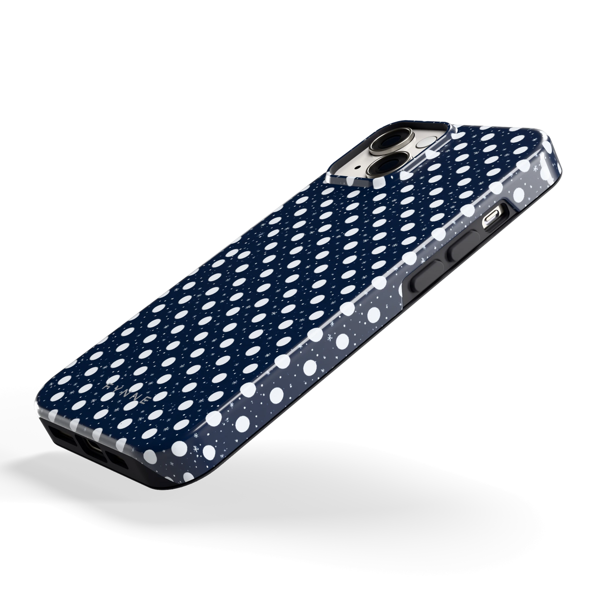 Sneeuwnacht Stippen hoesje voor iPhone 14, schuin