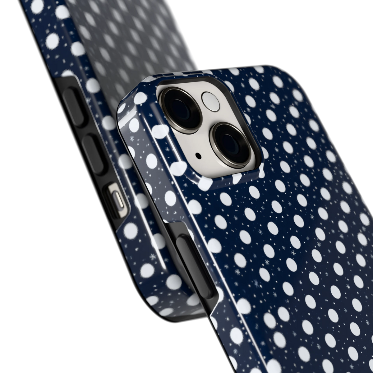 Sneeuwnacht Stippen hoesje voor iPhone 14, close-up