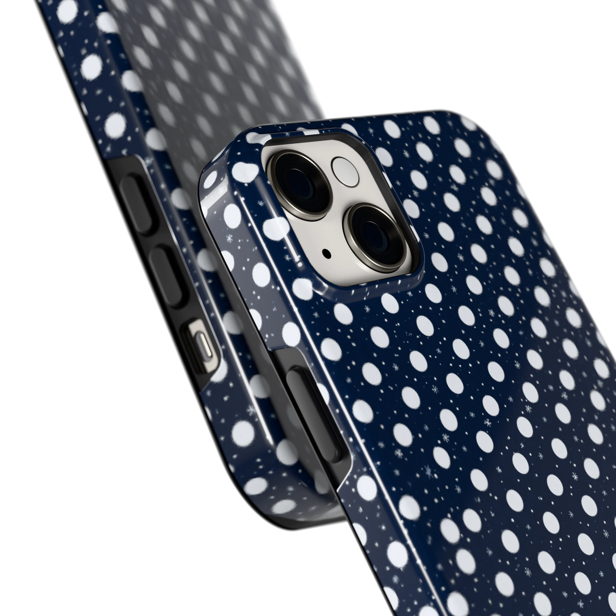 Sneeuwnacht Stippen hoesje voor iPhone 14 Plus, close-up