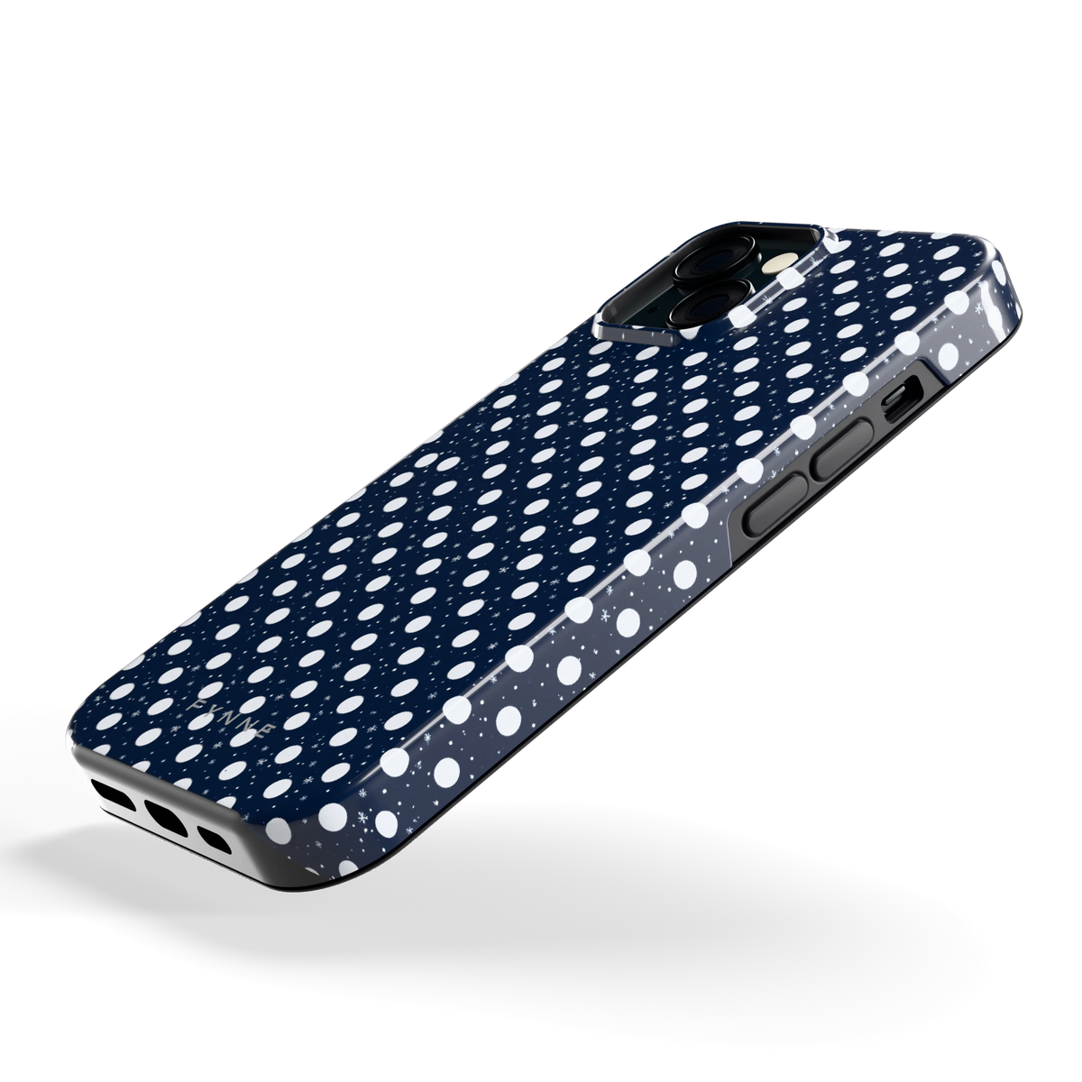 Sneeuwnacht Stippen hoesje voor iPhone 15, schuin