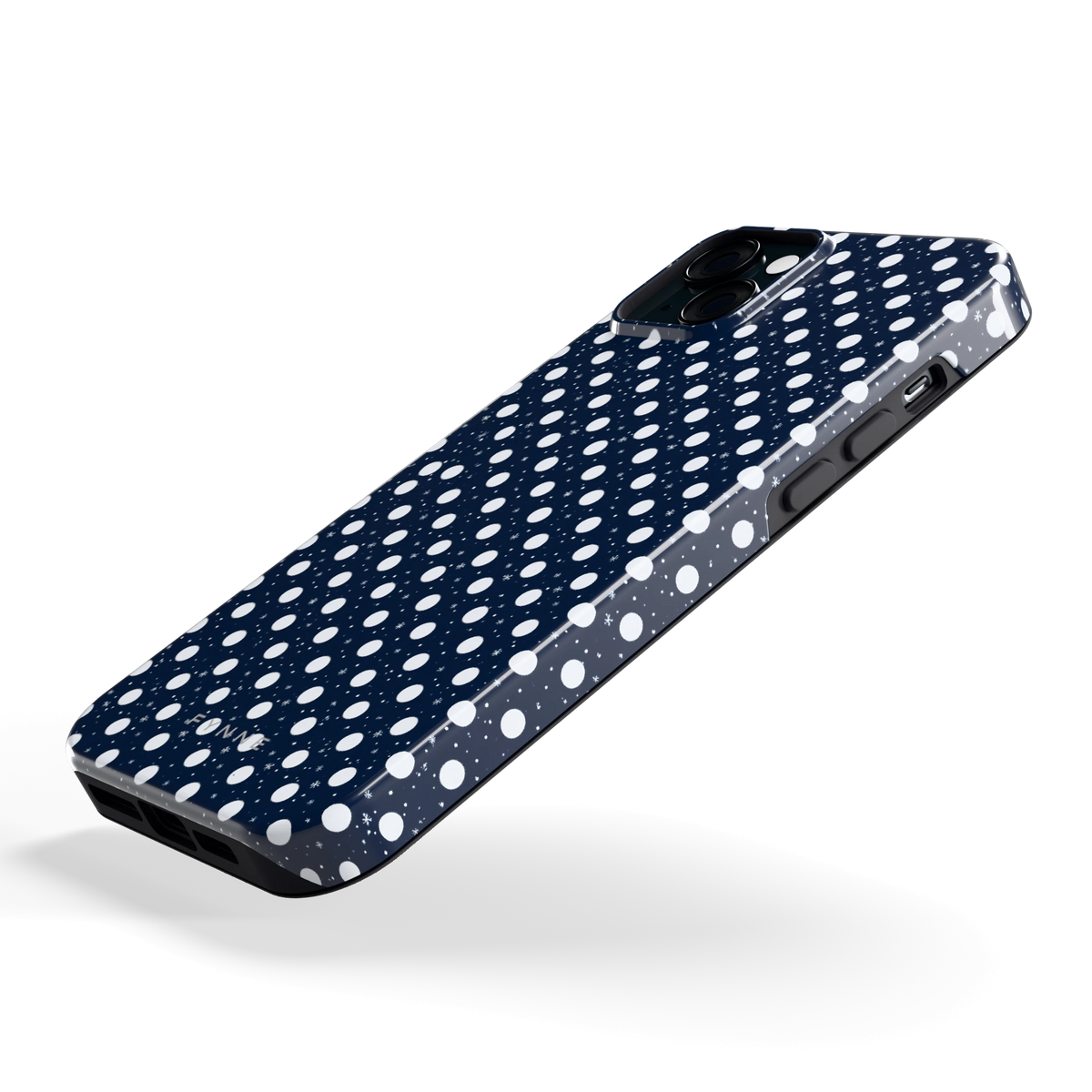 Sneeuwnacht Stippen hoesje voor iPhone 15 Plus, schuin
