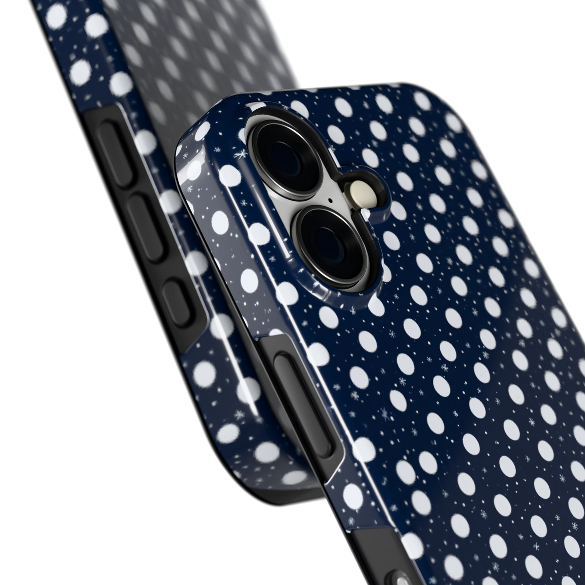 Sneeuwnacht Stippen hoesje voor iPhone 16, close-up
