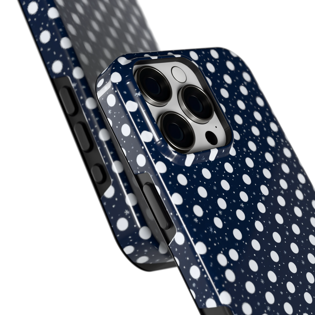 Sneeuwnacht Stippen hoesje voor iPhone 16 Pro Max, close-up