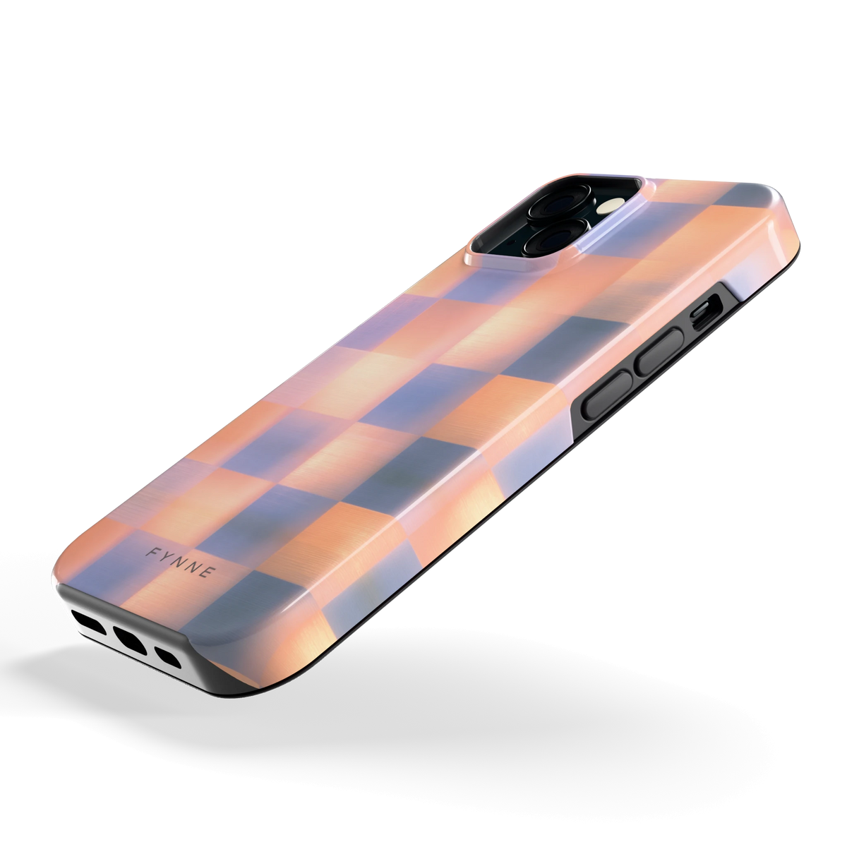 Zachte Gloed Blokken hoesje voor iPhone 15, schuin