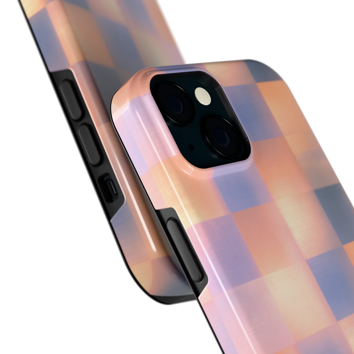 Zachte Gloed Blokken hoesje voor iPhone 15, close-up