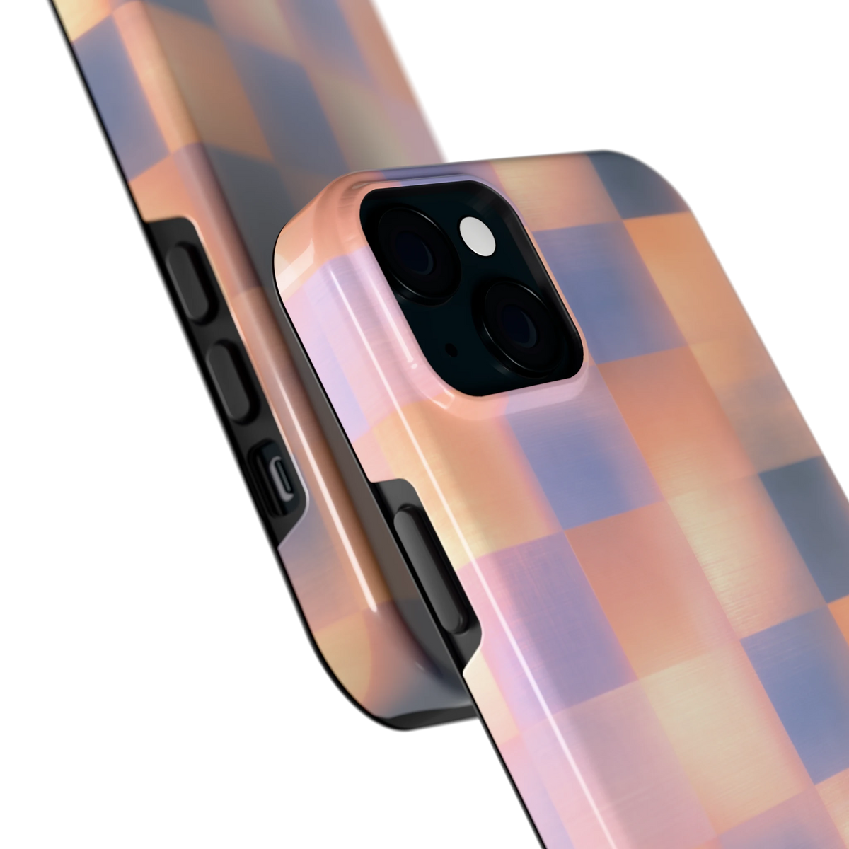 Zachte Gloed Blokken hoesje voor iPhone 15 Plus, close-up