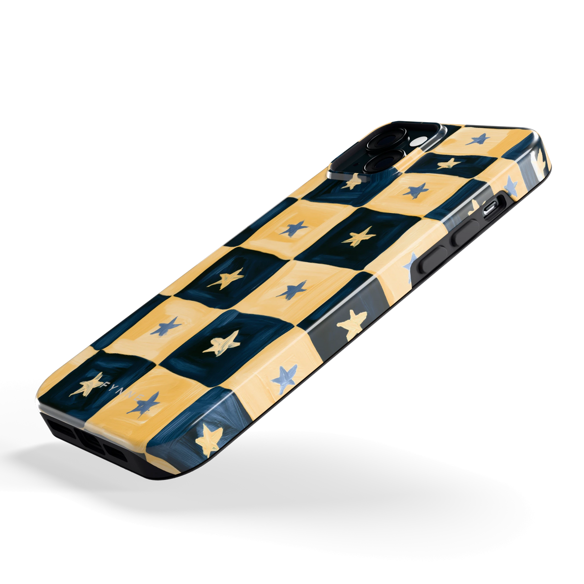 Sterrendambord hoesje voor iPhone 15 Plus, schuin