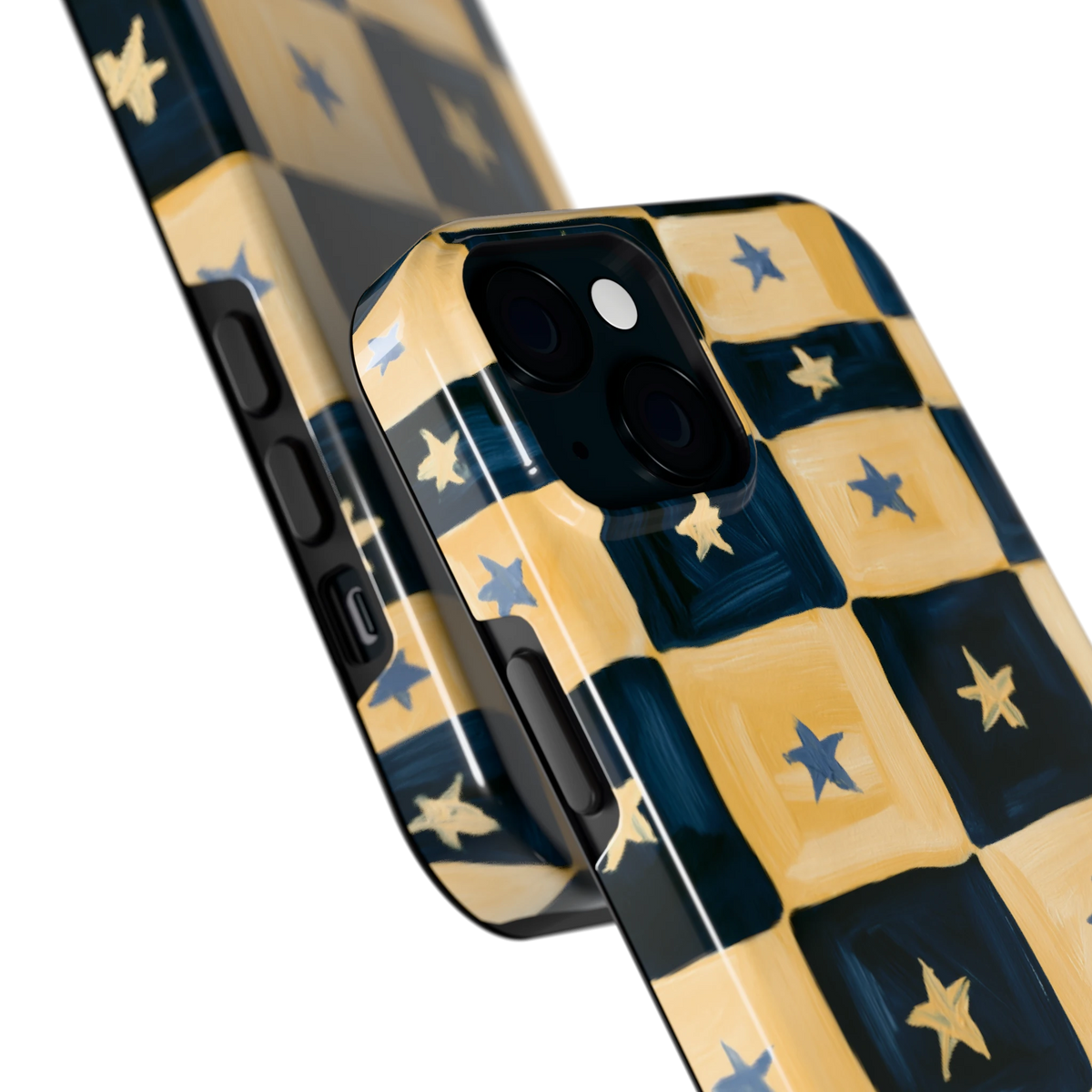 Sterrendambord hoesje voor iPhone 15 Plus, close-up