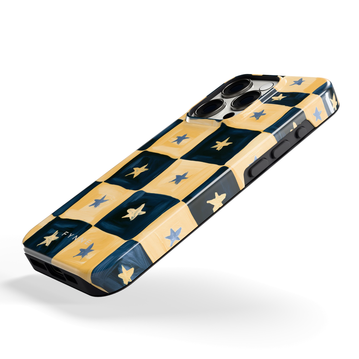 Sterrendambord hoesje voor iPhone 15 Pro, schuin