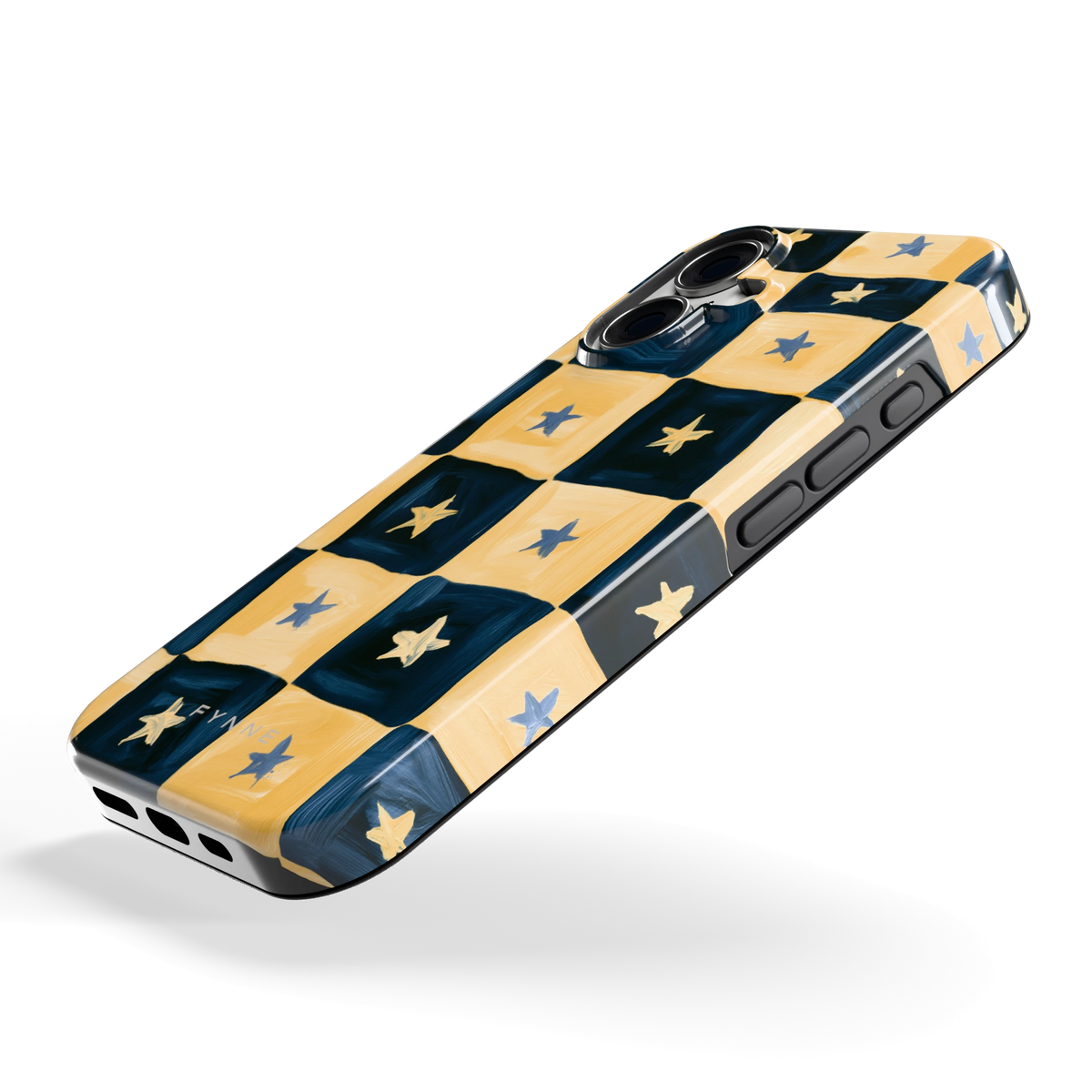 Sterrendambord hoesje voor iPhone 16, schuin