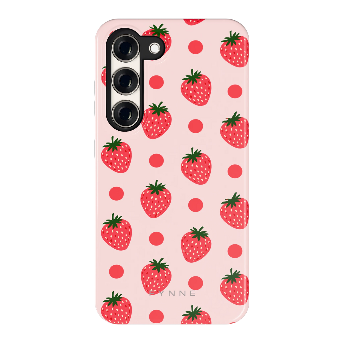 Aardbeien en Stippen hoesje voor Galaxy S23, achterkant