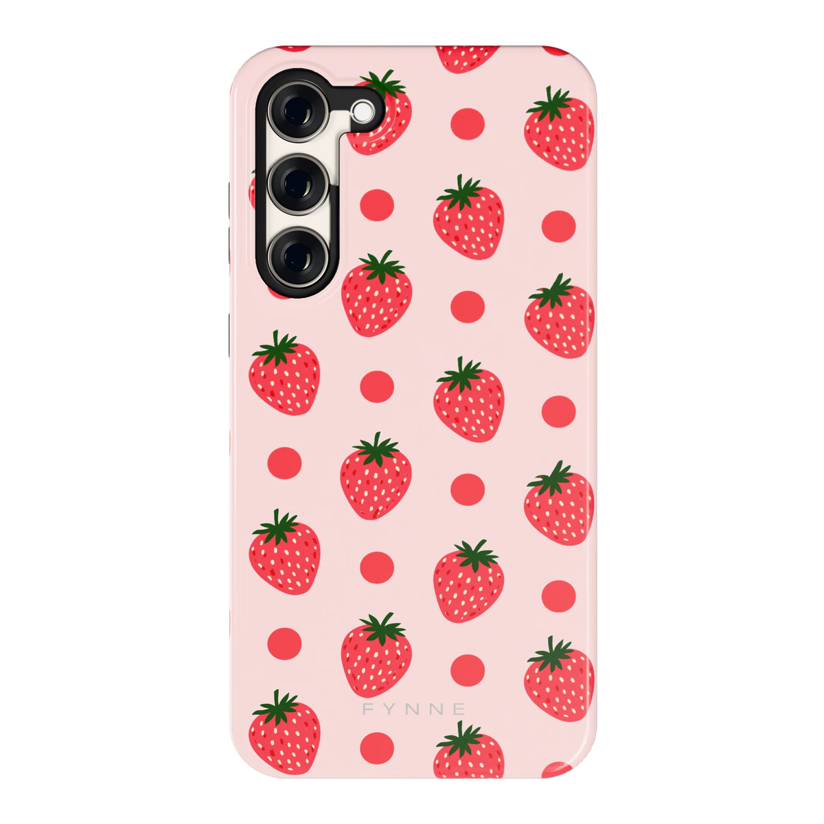 Aardbeien en Stippen hoesje voor Galaxy S23+, achterkant
