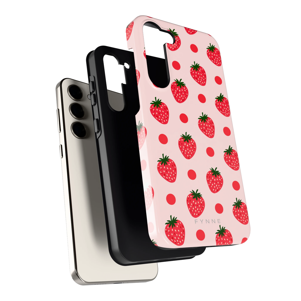 Aardbeien en Stippen hoesje voor Galaxy S23+, los van de telefoon