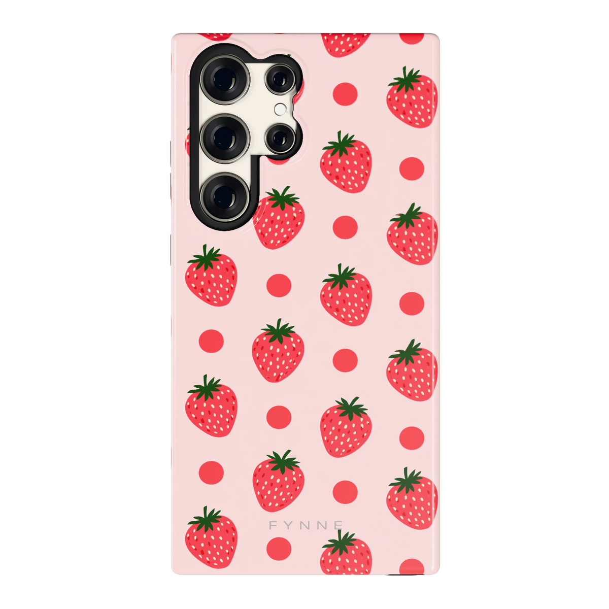 Aardbeien en Stippen hoesje voor Galaxy S23 Ultra, achterkant